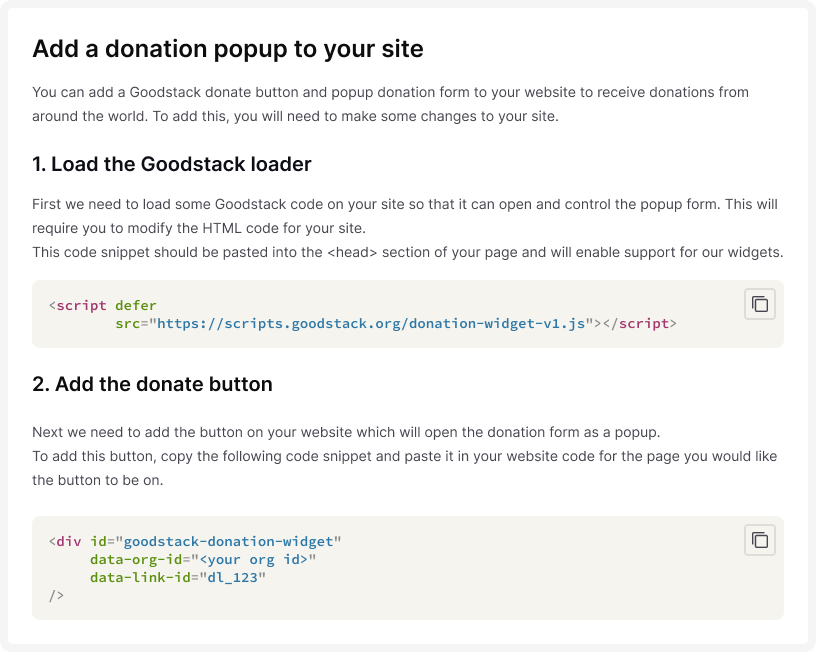 Causes Portal code snippets